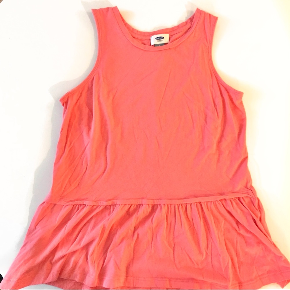Neon Coral Peplum Tank with Ruffled Bottom
